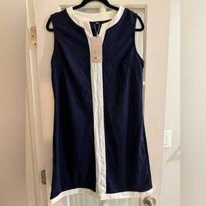 Elegant Navy and White Sleeveless Dress